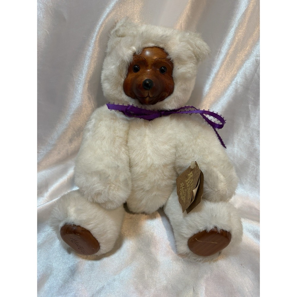 Robert Raikes Bears Wood & Faux Fur Artist White Bear w/Tag Signed